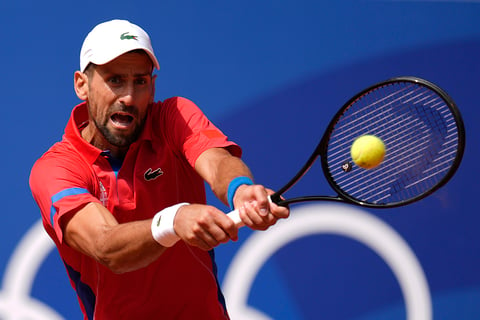 Novak Djokovic palys against Spain's Carlos Alcaraz